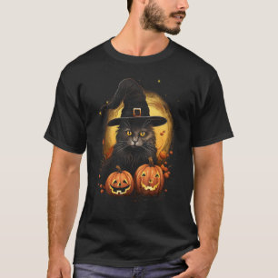 Halloween Cat Witch Hat Pumpkin Costume T-Shirt