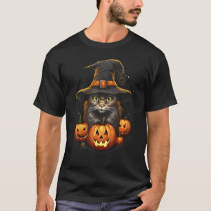 Halloween Cat Witch Hat Pumpkin Funny Black Cat Lo T-Shirt