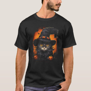 Halloween Cat Witch Hat Spooky Black Cat Pumpkin H T-Shirt