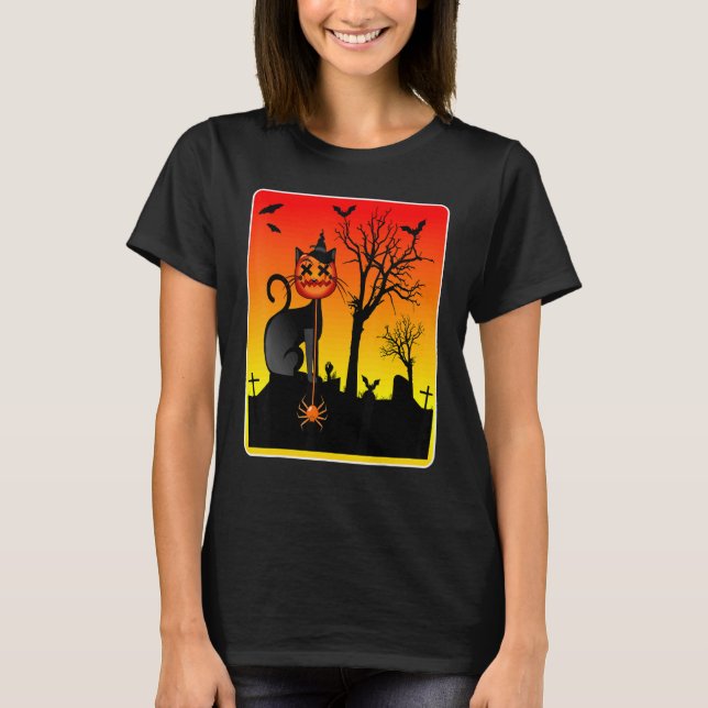 HALLOWEEN CAT WITCH HAT T-Shirt (Front)