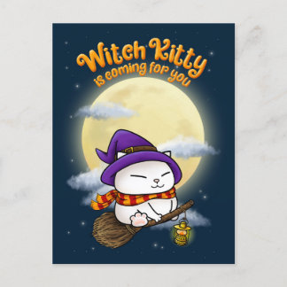 Halloween Cat Witch Kitty Holiday Postcard