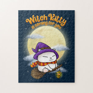 Halloween Cat Witch Kitty Jigsaw Puzzle