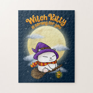 Halloween Cat Witch Kitty Jigsaw Puzzle