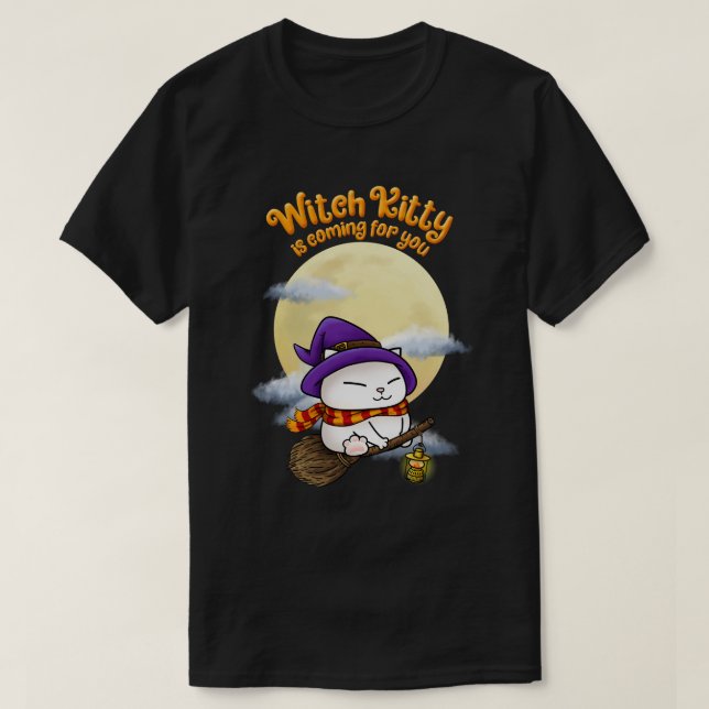 Halloween Cat Witch Kitty T-Shirt (Design Front)