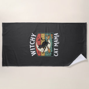 Halloween Cat Witch Mama Beach Towel