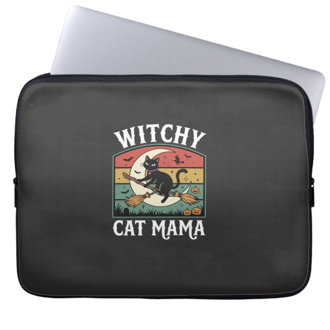 Halloween Cat Witch Mama Laptop Sleeve (Front)