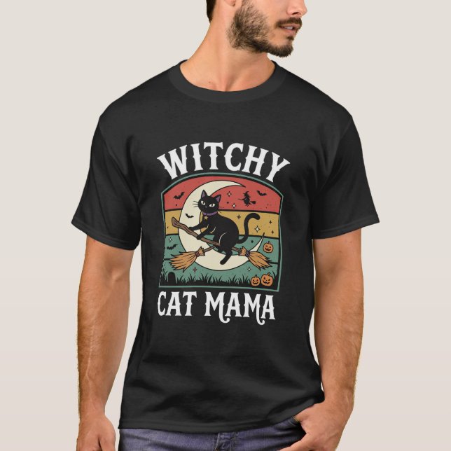 Halloween Cat Witch Mama T-Shirt (Front)