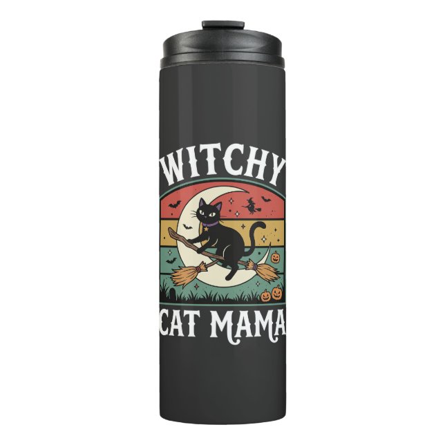 Halloween Cat Witch Mama Thermal Tumbler (Front)