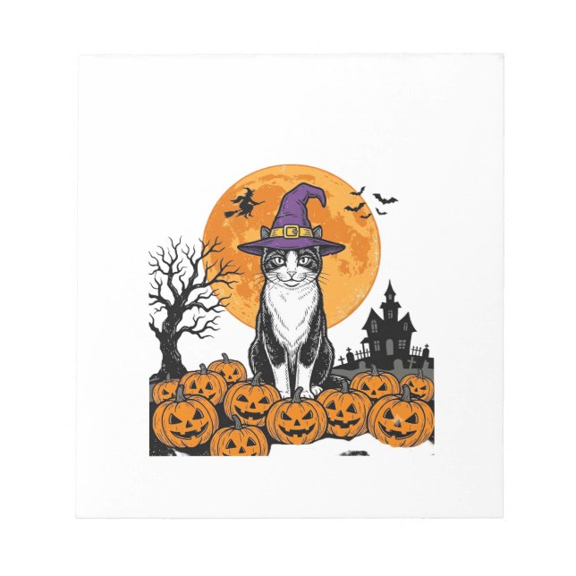 Halloween Cat Witch Pumpkin Vintage Spooky_1 Notepad (Front)