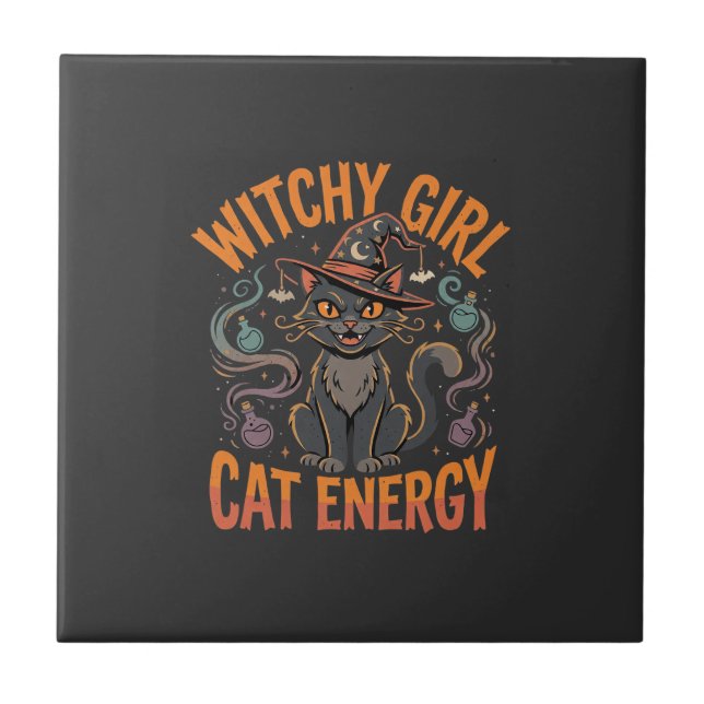 Halloween Cat Witch Vibes Tile (Front)