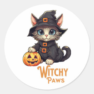Halloween Cat Witchy Paws Classic Round Sticker