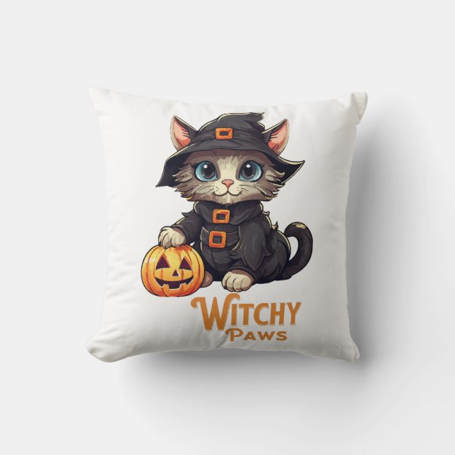 Halloween Cat Witchy Paws Cushion (Front)