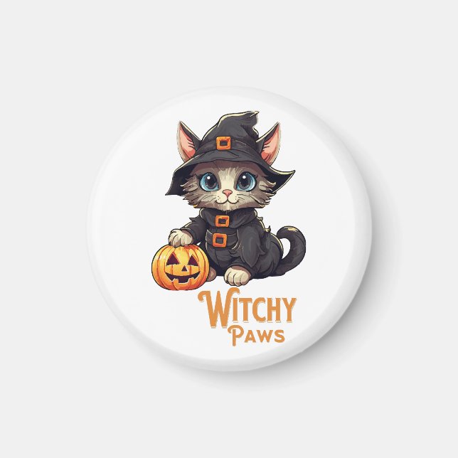 Halloween Cat Witchy Paws Magnet (Front)