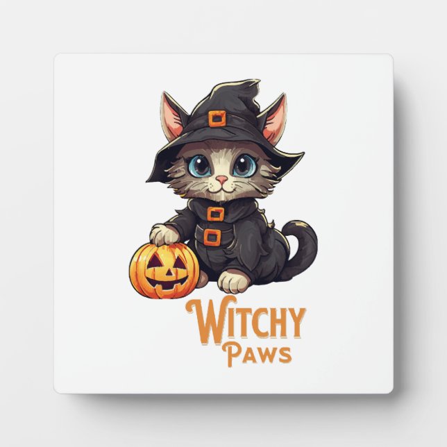 Halloween Cat Witchy Paws Plaque (Front)
