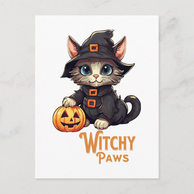 Halloween Cat Witchy Paws Postcard (Front)