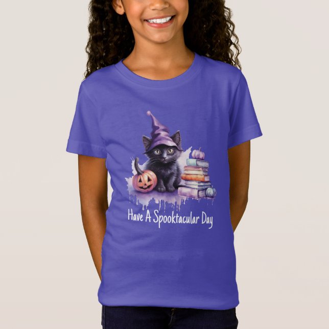 Halloween Cat With Books T-Shirt (Front)