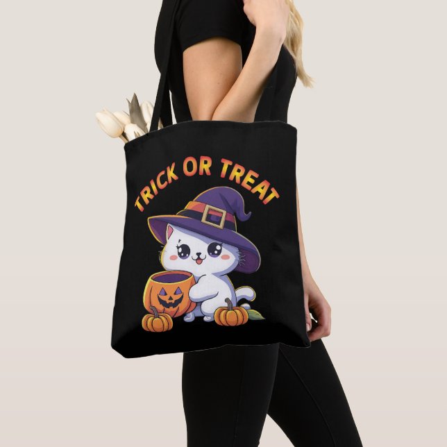 Halloween cat with Jack O' Lantern Pumpkin Tote Bag (Close Up)