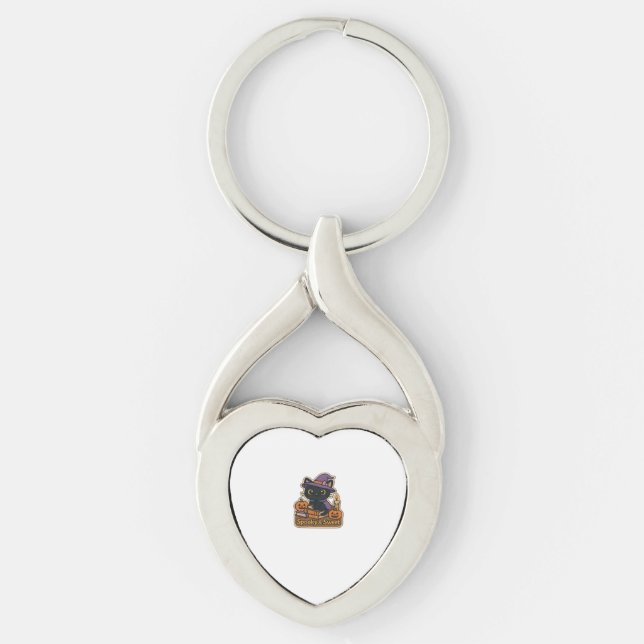 Halloween Cat with Magic Books – Spooky & Sweet Em Key Ring (Front)