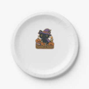 Halloween Cat with Magic Books � Spooky & Sweet Em Paper Plate