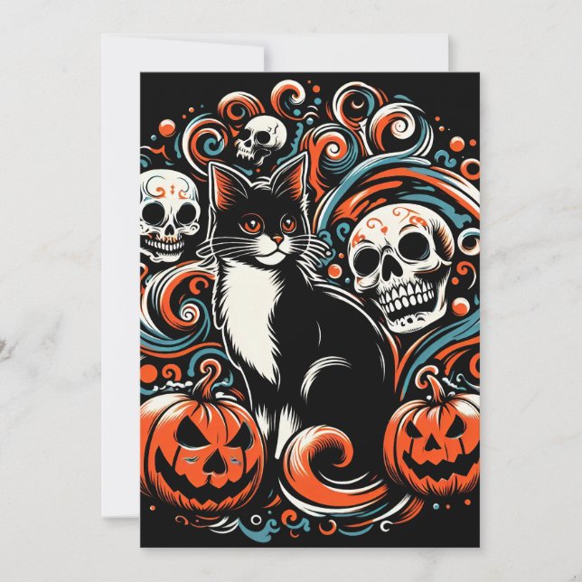 Halloween Cat with Pumpkins Invitation (Front)