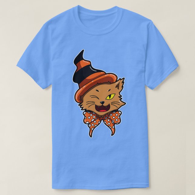Halloween Cat With Witches Hat T-Shirt (Design Front)