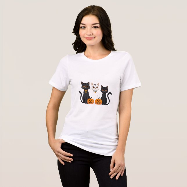 Halloween Cat Women’s T-Shirt – Spooky Cute Design Tri-Blend Shirt (Front Full)