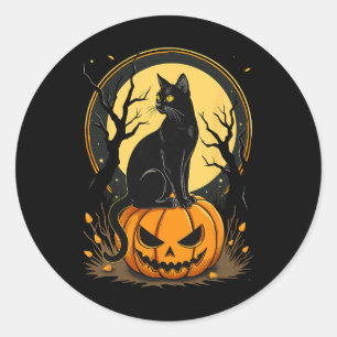 Halloween Cat Womens Funny Fall Pumpkin Cat Lover  Classic Round Sticker