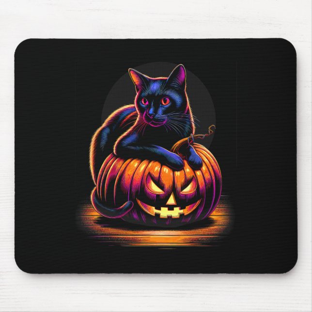 Halloween Cat Womens Funny Fall Pumpkin Cat Lover  Mouse Pad (Front)