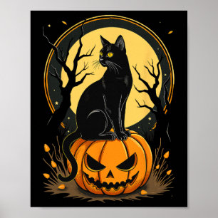 Halloween Cat Womens Funny Fall Pumpkin Cat Lover  Poster