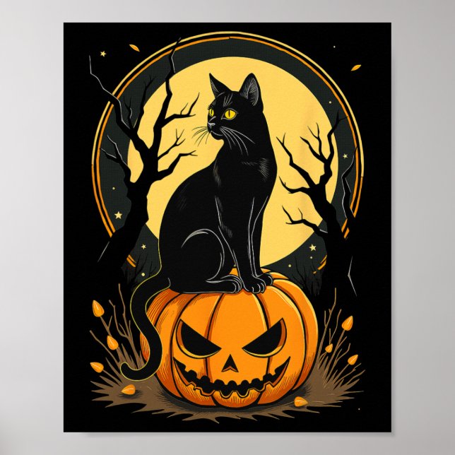 Halloween Cat Womens Funny Fall Pumpkin Cat Lover  Poster (Front)