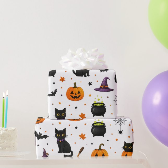 Halloween Cat Wrapping Paper Black Cats & Pumpkins (Party Gifts)
