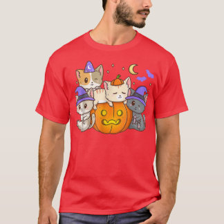 Halloween Cats Anime Cat Kawaii Neko Pumpkin Cat L T-Shirt