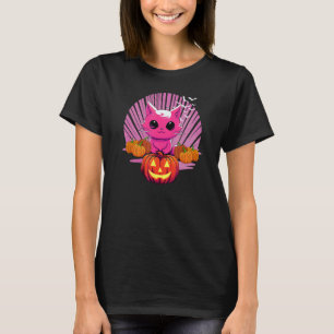 Halloween Cats, Cute Pink Fall Pumpkin Fun T-Shirt