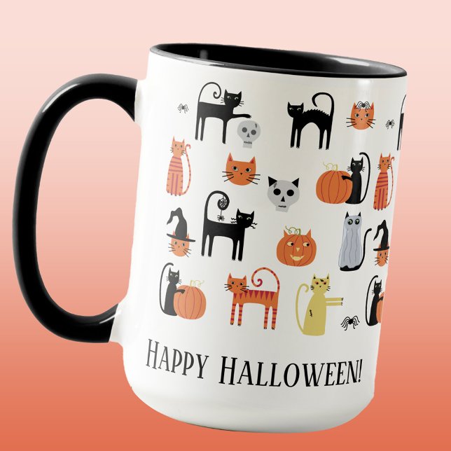 Halloween Cats Cute Spooky Mug (Fun Halloween cats Happy Halloween mug with custom text)