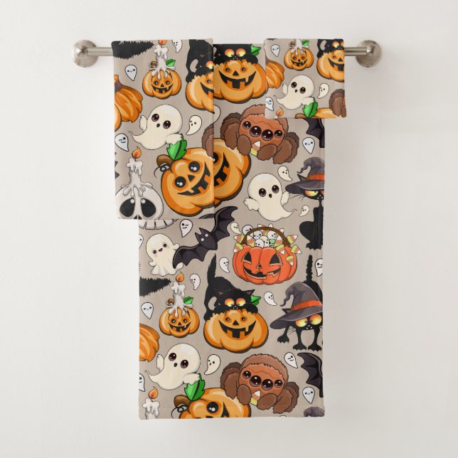 Halloween Cats Funny Party Bath Towel Set (Insitu)