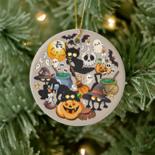 Halloween Cats Funny Party Ceramic Tree Decoration