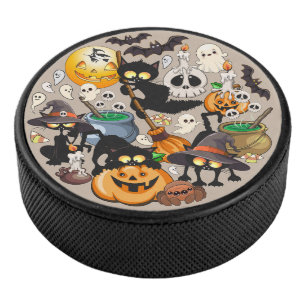 Halloween Cats Funny Party Hockey Puck