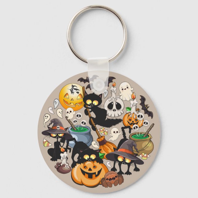 Halloween Cats Funny Party Key Ring (Front)