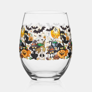 Halloween Cats Funny Party Stemless Wine Glass