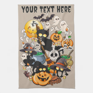 Halloween Cats Funny Party Tea Towel