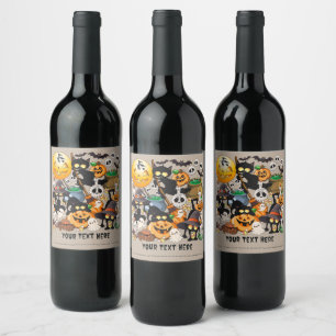 Halloween Cats Funny Party Wine Label