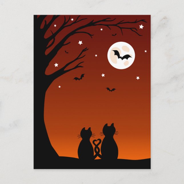 Halloween Cats Looking At The Moon Postcard (Front)