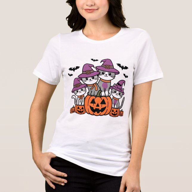 Halloween Cats on Pumpkins Tri-Blend Shirt (Front)