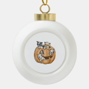 Halloween Cats Pumpkin Ceramic Ball Christmas Ornament