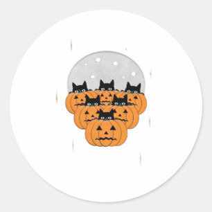 Halloween  Cats  Pumpkins  Black Background  Illus Classic Round Sticker