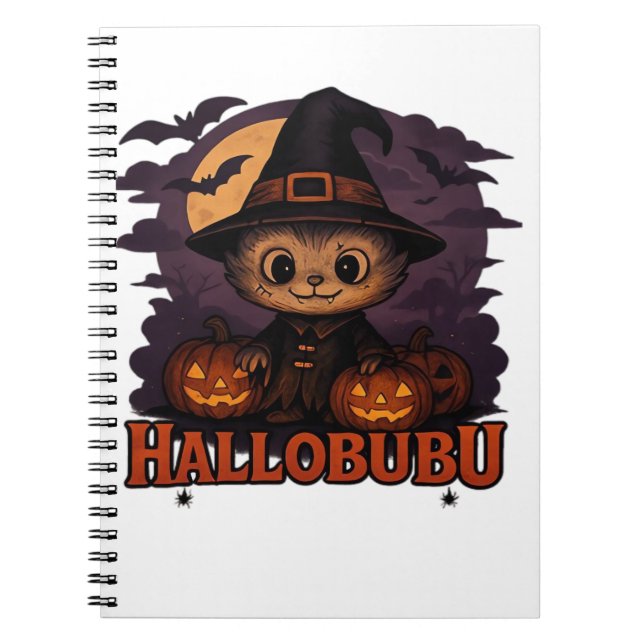Halloween  Cats  Pumpkins  Black Background  Illus Notebook (Front)