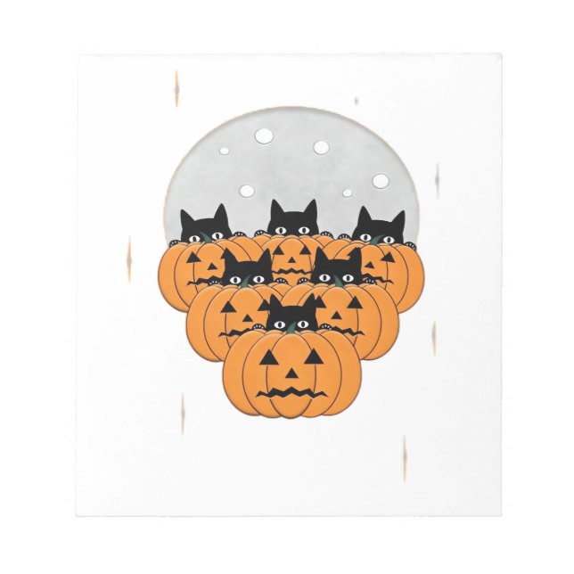 Halloween  Cats  Pumpkins  Black Background  Illus Notepad (Front)