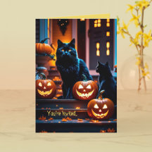 Halloween Cats & Pumpkins Party Invitation