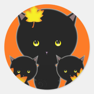 Halloween Cats Stickers Autumn Leaves