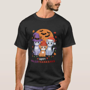 Halloween Cats Thanksgiving Christmas Happy HalloT T-Shirt